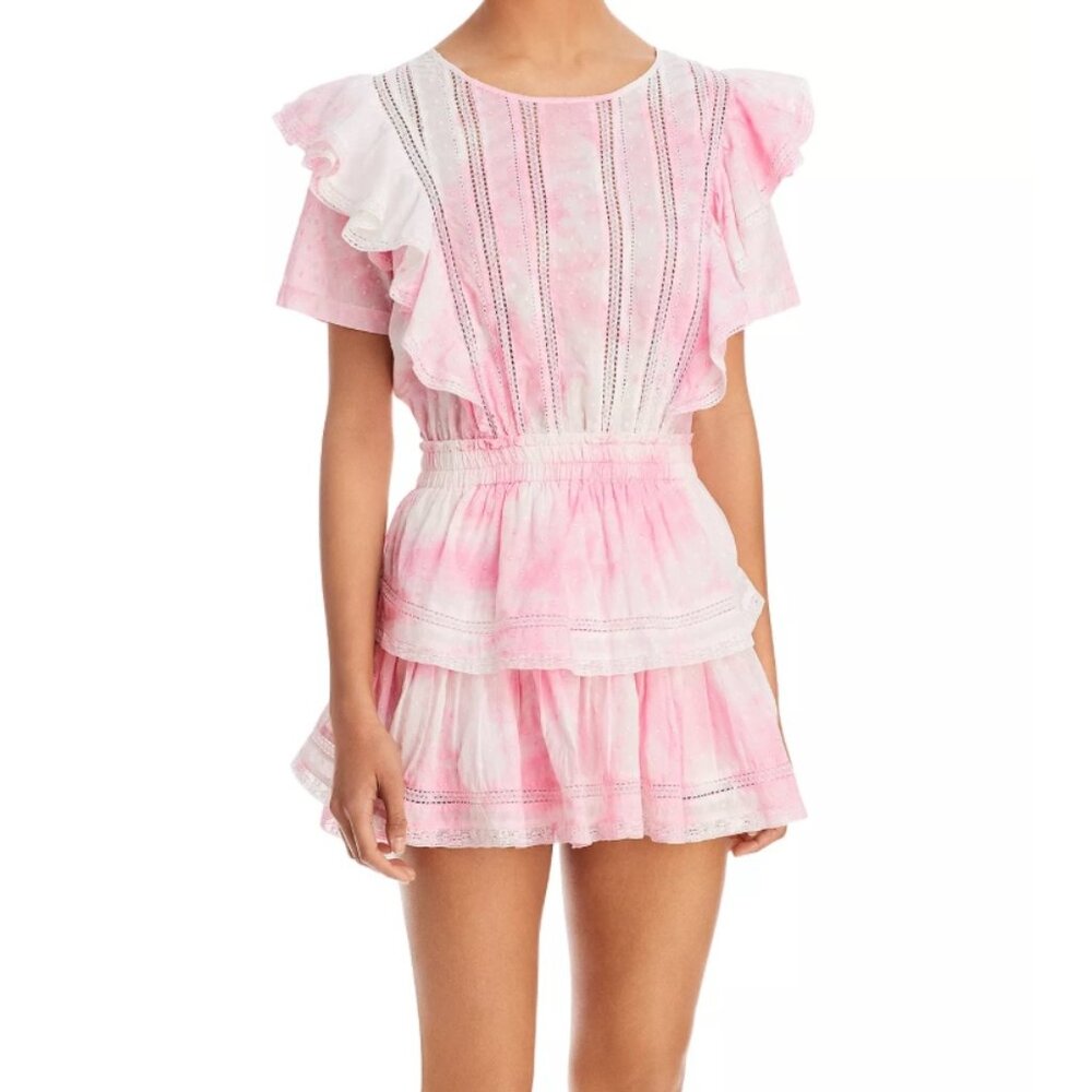 LoveShackFancy Natasha Short Sleve Eyelet Mini Dress Size Small
